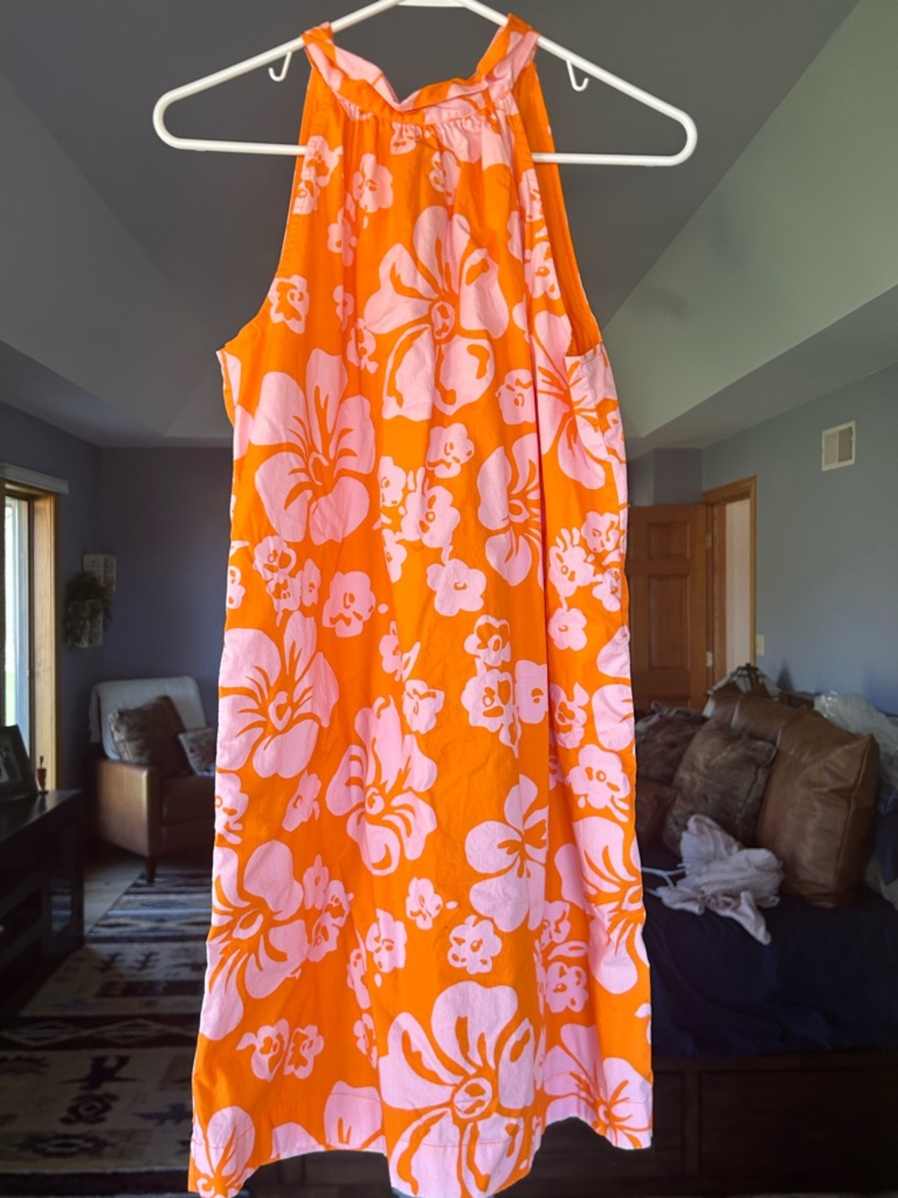 J. Crew Orange and Pink Floral Halter Dress